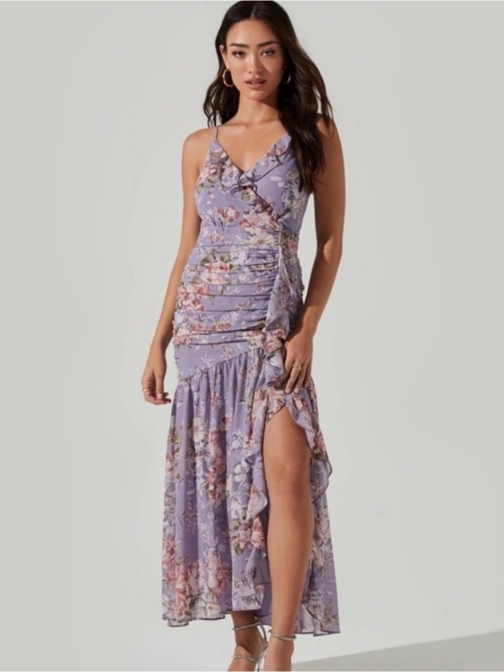ASTR Lavender Floral High-Low Wrap Maxi Dress